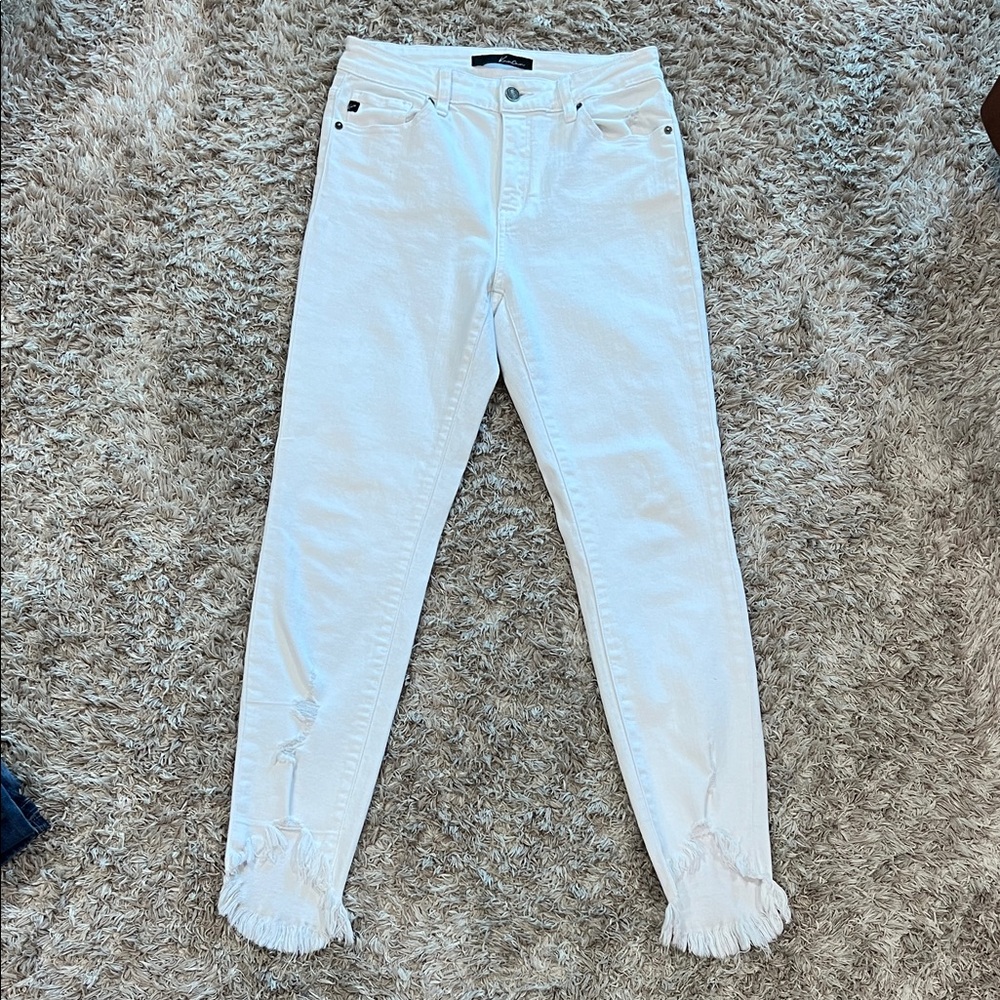 KanCan White Frayed Hem Skinny Jeans